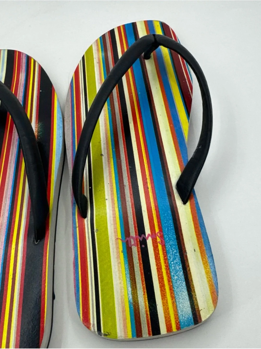 VTG Paul Smith Slip-on Sandals Striped Black Leather Strap Flip Flop Men M US 10